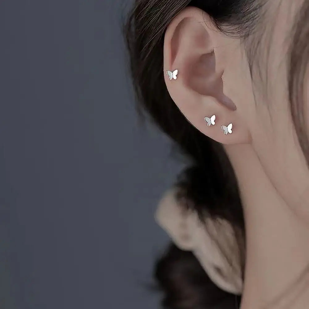 925 Silver Mini Stud Earrings for Women Heart Star Butterfly Dinosaur Design