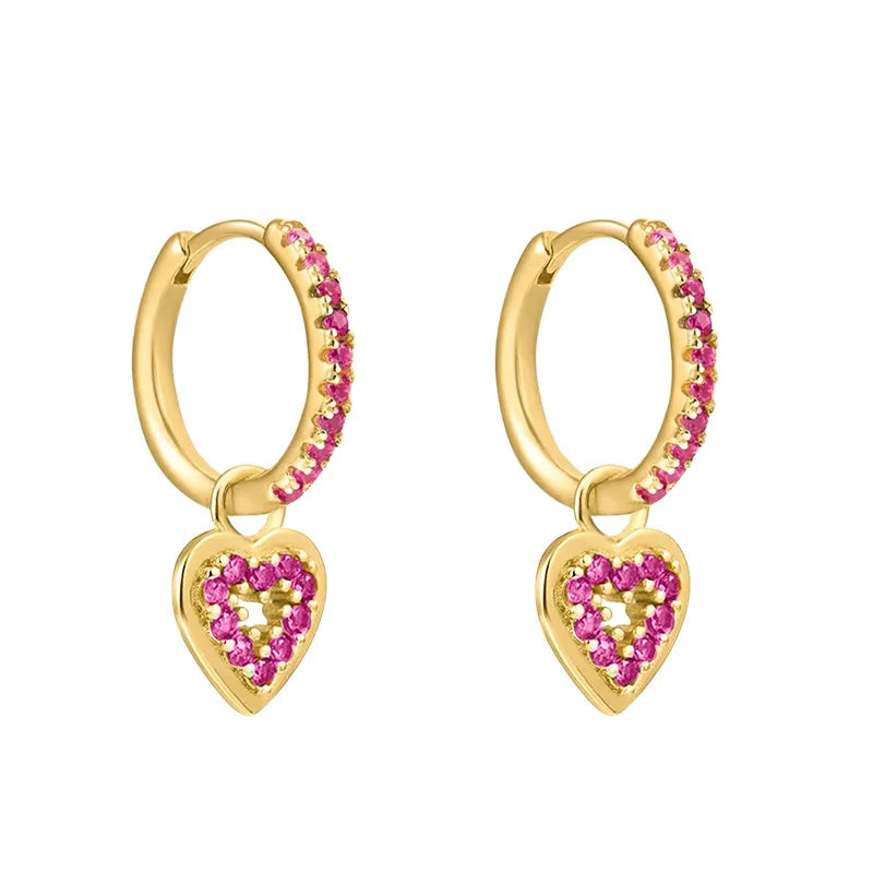 Colorful Crystal Heart Hoop Earrings for Women in Stainless Steel with 14k Gold Plating and Cubic Zirconia Luxury Jewelry