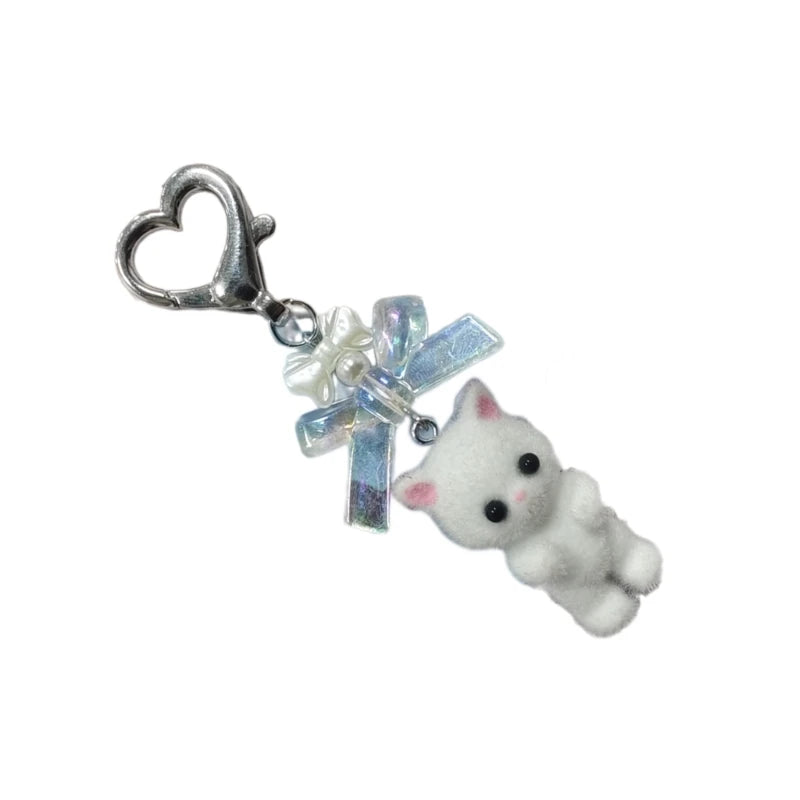 Charming Animal Flocking Keychain with Bowknot Pendant for Women