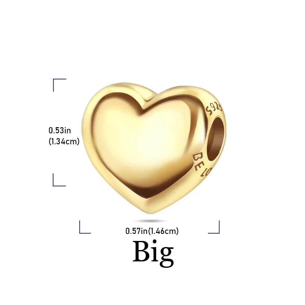 925 Sterling Silver Golden Heart Star Beads Charms for DIY Bracelet and Necklace Gift for Women Mother and Sister