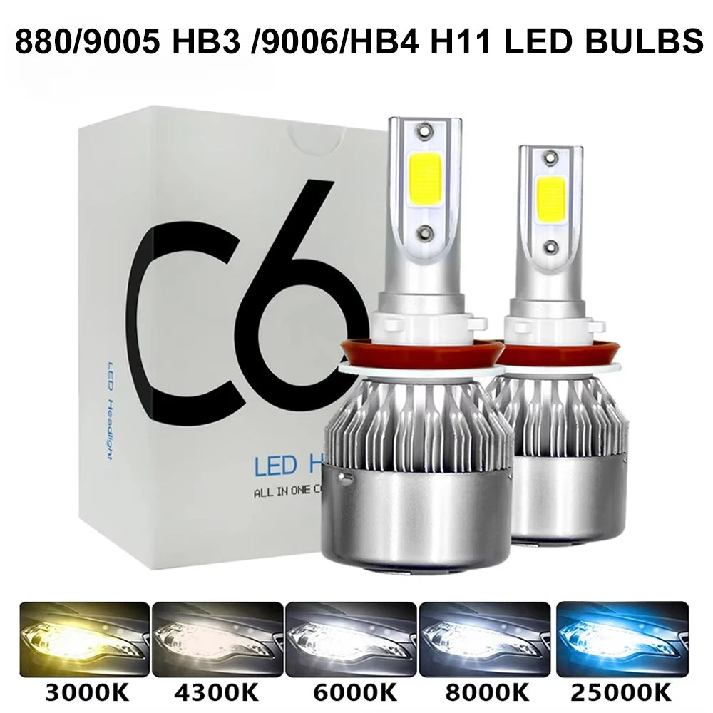Universal Ultra-Bright LED Headlight Bulbs 6500K 120W 12000LM - H11 H4 9005 9006 Compatibility