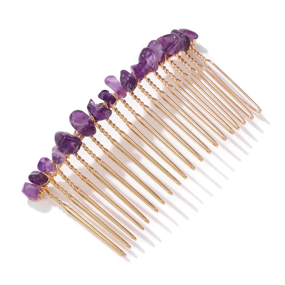 Crystal Bliss Hair Combs - Healing Quartz Stone Hair Accessories for Weddings & Special Occasions Amethyst