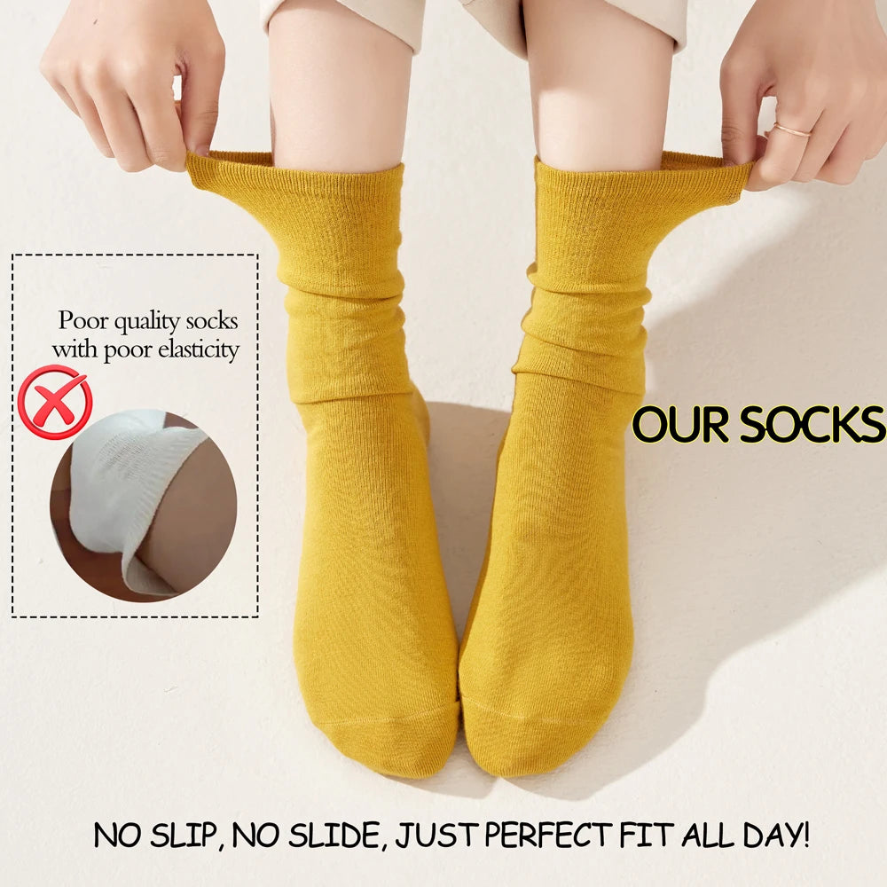 Seamless Cotton Mid Crew Socks Women Breathable Retro