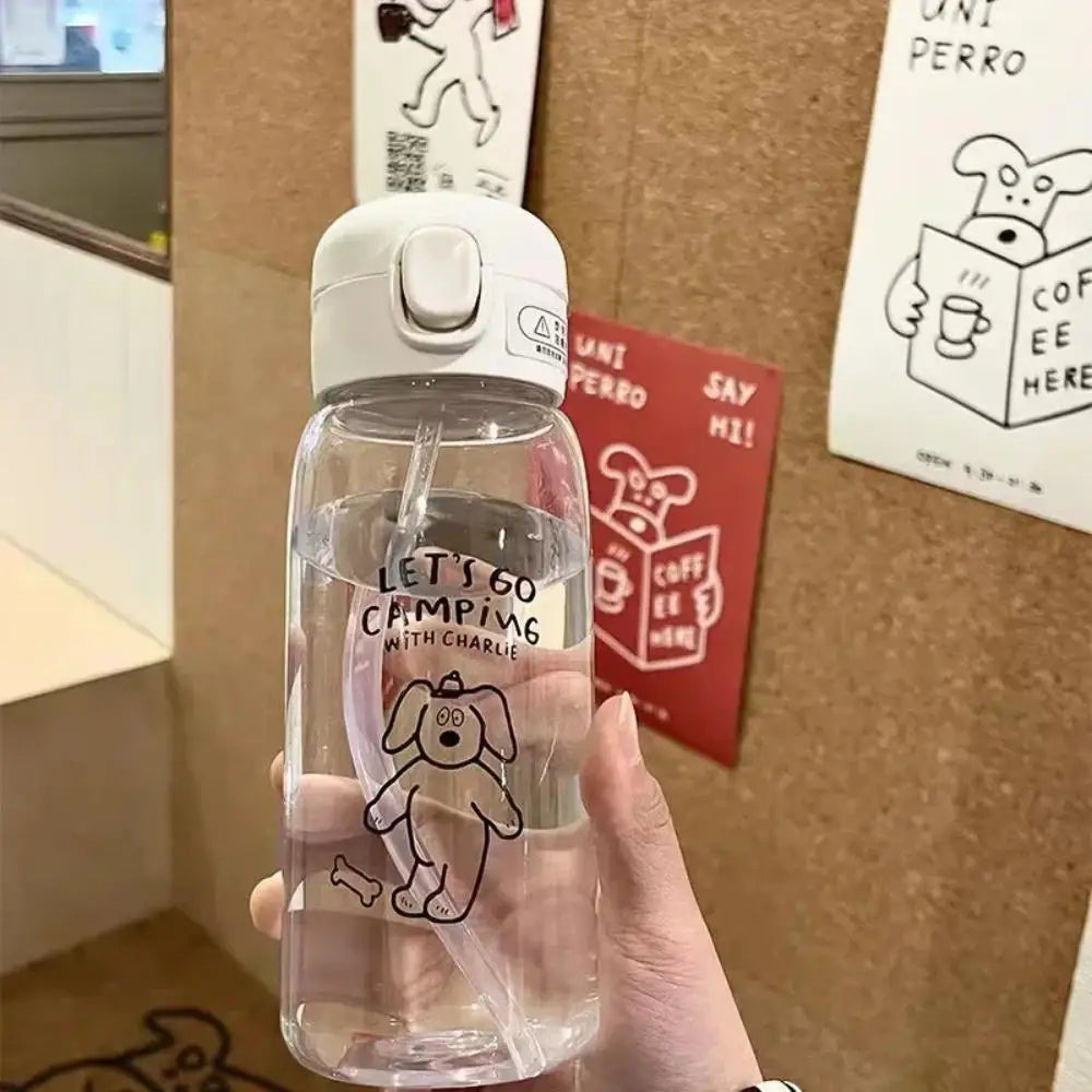 Large Portable Cartoon Straw Water Bottle Drop Resistant