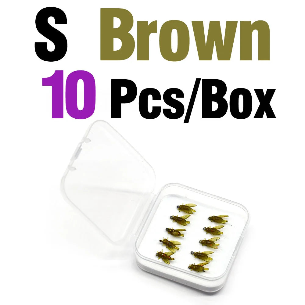 MNFT Mini Bionic Fly Fishing Bait Fly Hook Soft Bait Gear S Brown 10Pcs