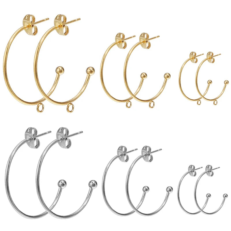 Stainless Steel C-Shaped Ear Hooks DIY Earring Posts Jewelry Making Supplies Set