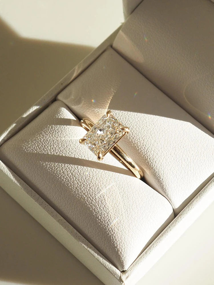 925 Sterling Silver Zircon Rectangular Engagement Ring for Women Luxury Wedding Fine Jewelry