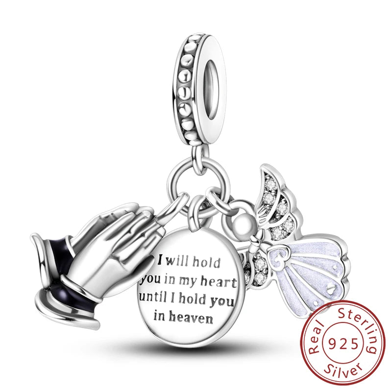 925 Sterling Silver Charms Pendant Set for Bracelets Angel Devil's Eye Fatima's Hand Cross Women's Jewelry Gift KTC670