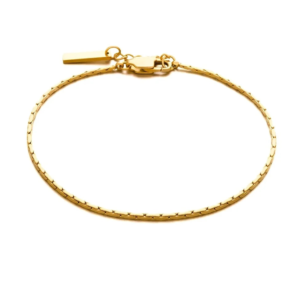 Men's Gold-Tone Stainless Steel Hammer Chain Bracelet Trendy Square Link Design