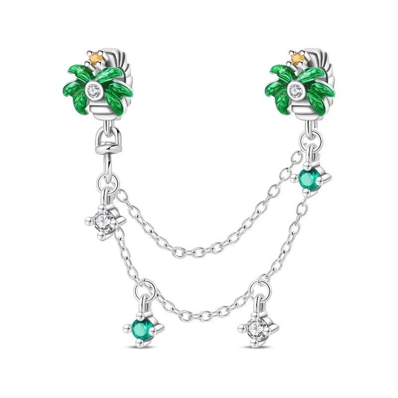 925 Sterling Silver Clover Daisy Star Moon Pavé Safety Chain Bow Necklace and Bracelet Set Luxury Fine Jewelry for Women