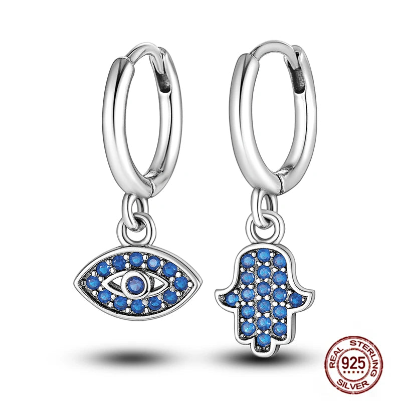 Blue Zircon 925 Sterling Silver Hoop Earrings Star Moon Butterfly Jewelry LTE018