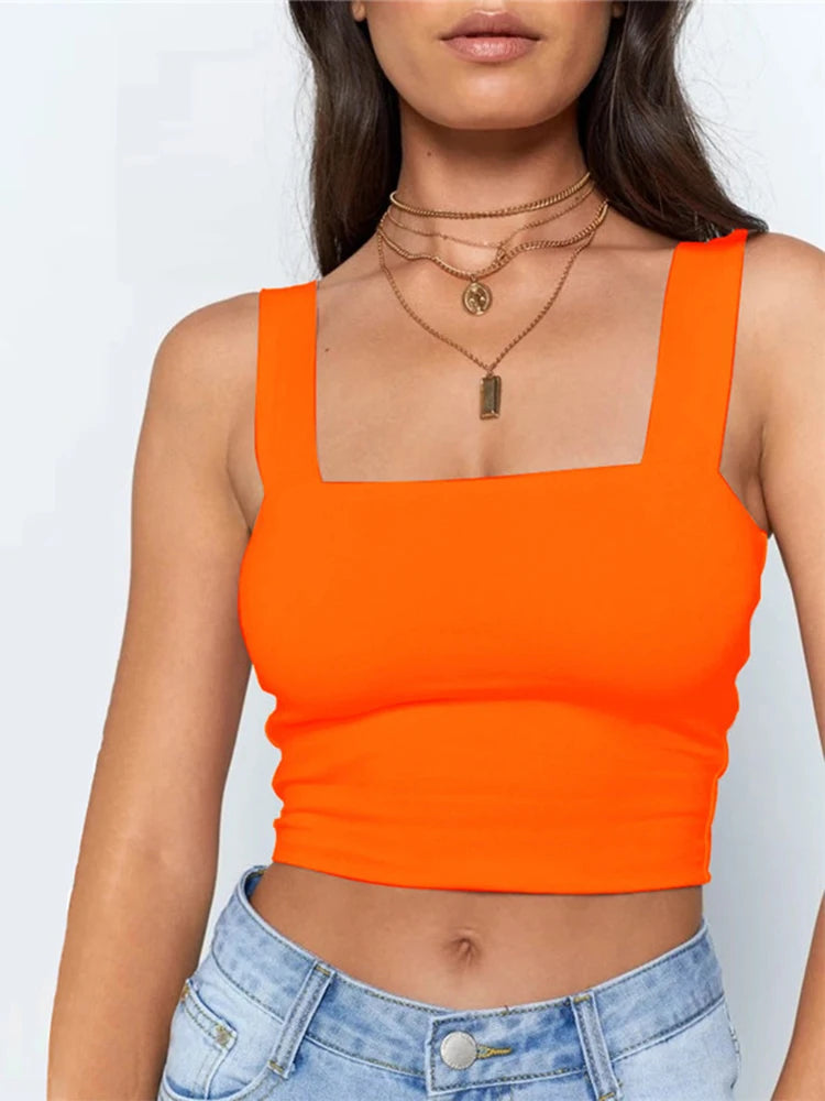 Square Neck Sleeveless Summer Crop Top White Cotton