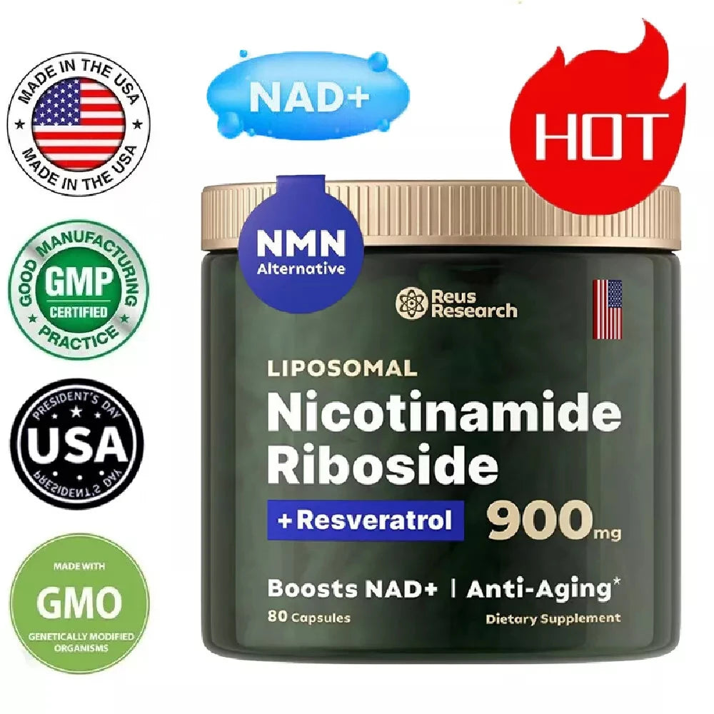 NAD Plus Anti-Aging Supplements for Enhanced Energy Focus and Cellular Health with Nicotinamide Riboside and Resveratrol