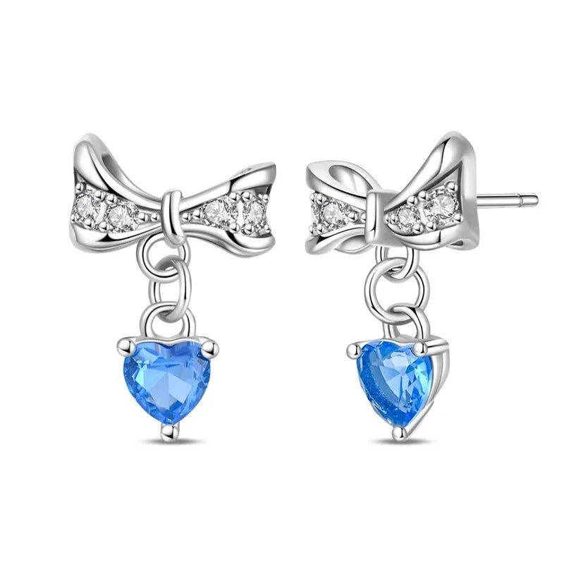 Luxury 925 Silver Pink Heart Pearl Butterfly Zircon Drop Earrings for Elegant Women