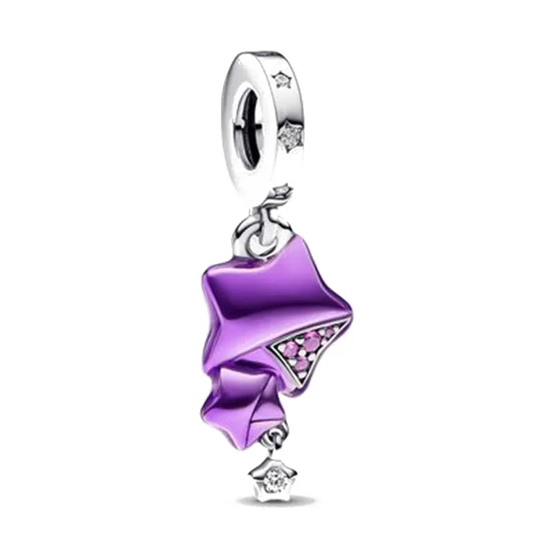 New 925 Silver Pink Purple Bead Ice Cream Pendant for European Original Bracelet DIY Exquisite Jewelry