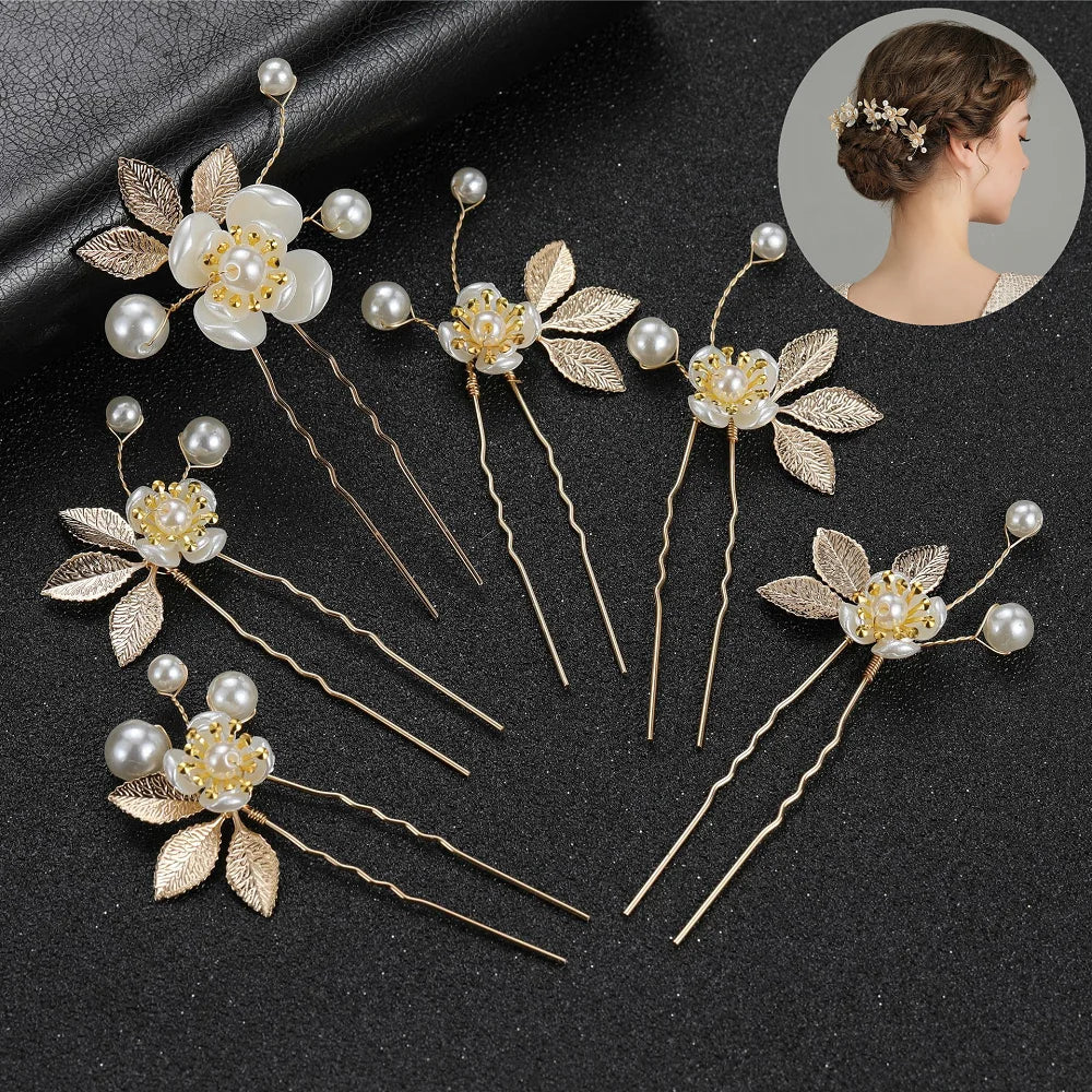Elegant Pearl Flower Wedding Hairpin Comb Set for Brides