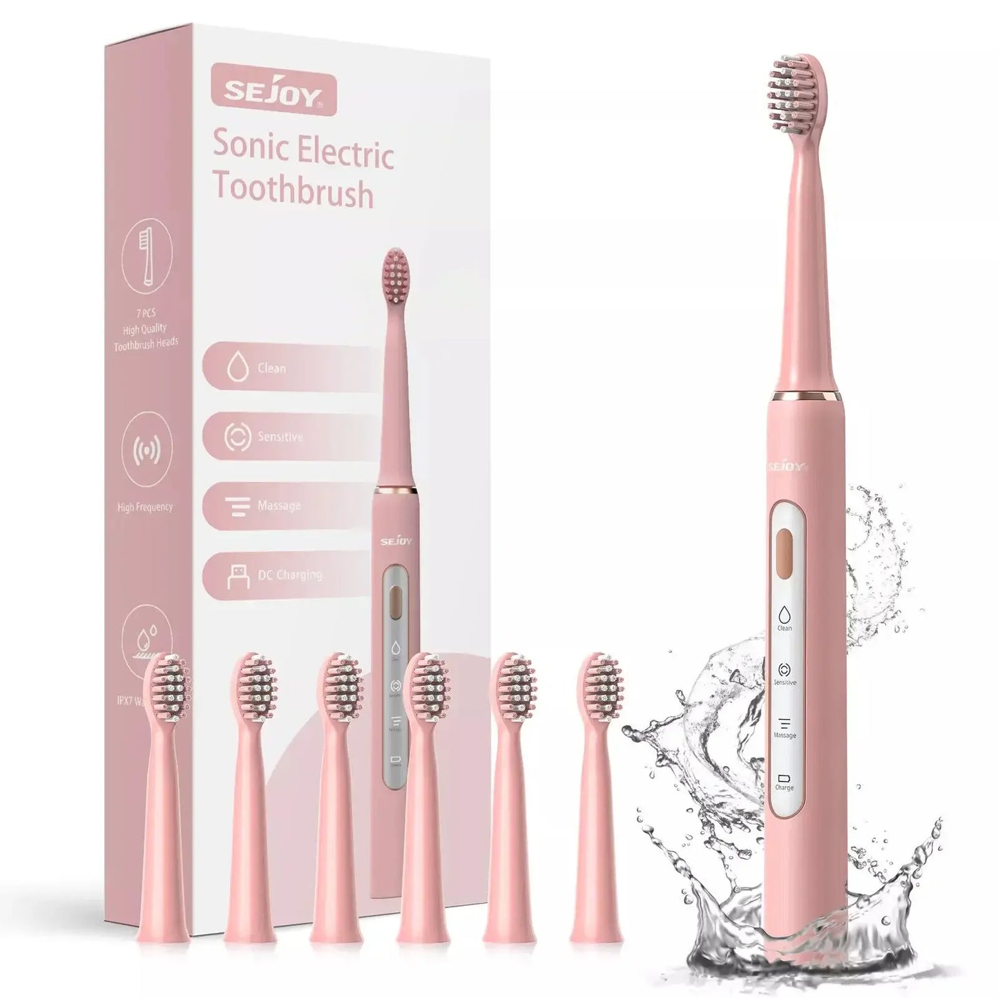 SEJOY Oral Cleaning Sonic Electric Toothbrush with 3 Modes Pink