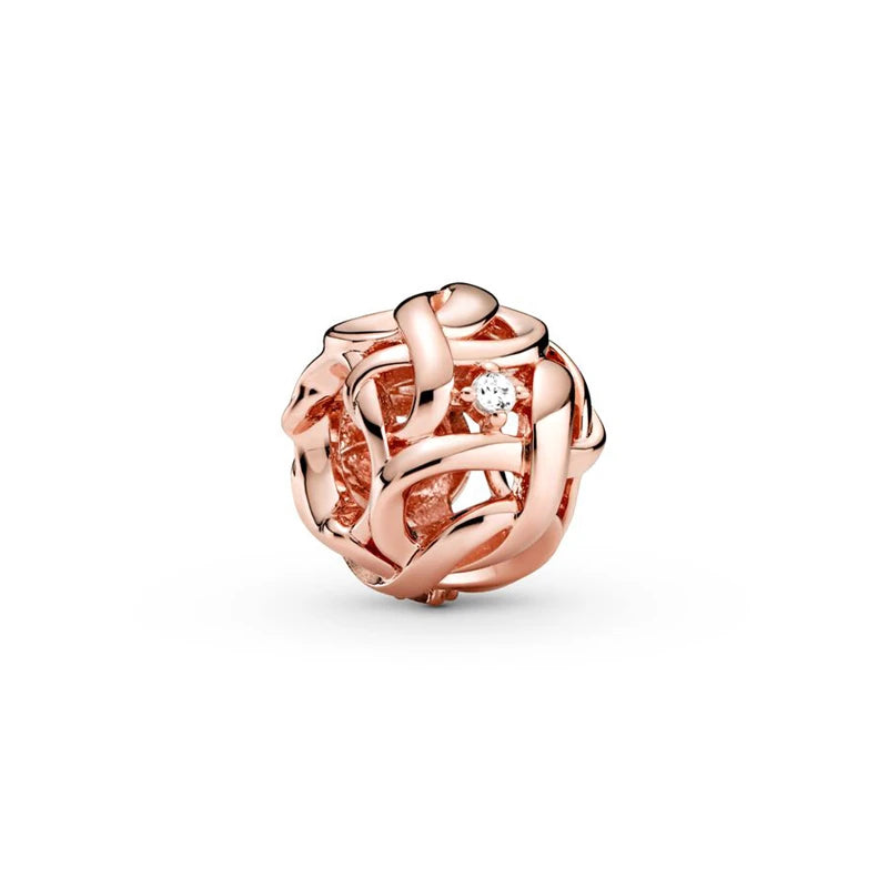 Sparkling Rose Gold Family Tree & Flower Charm Bead for European Silver Bracelet YY0216
