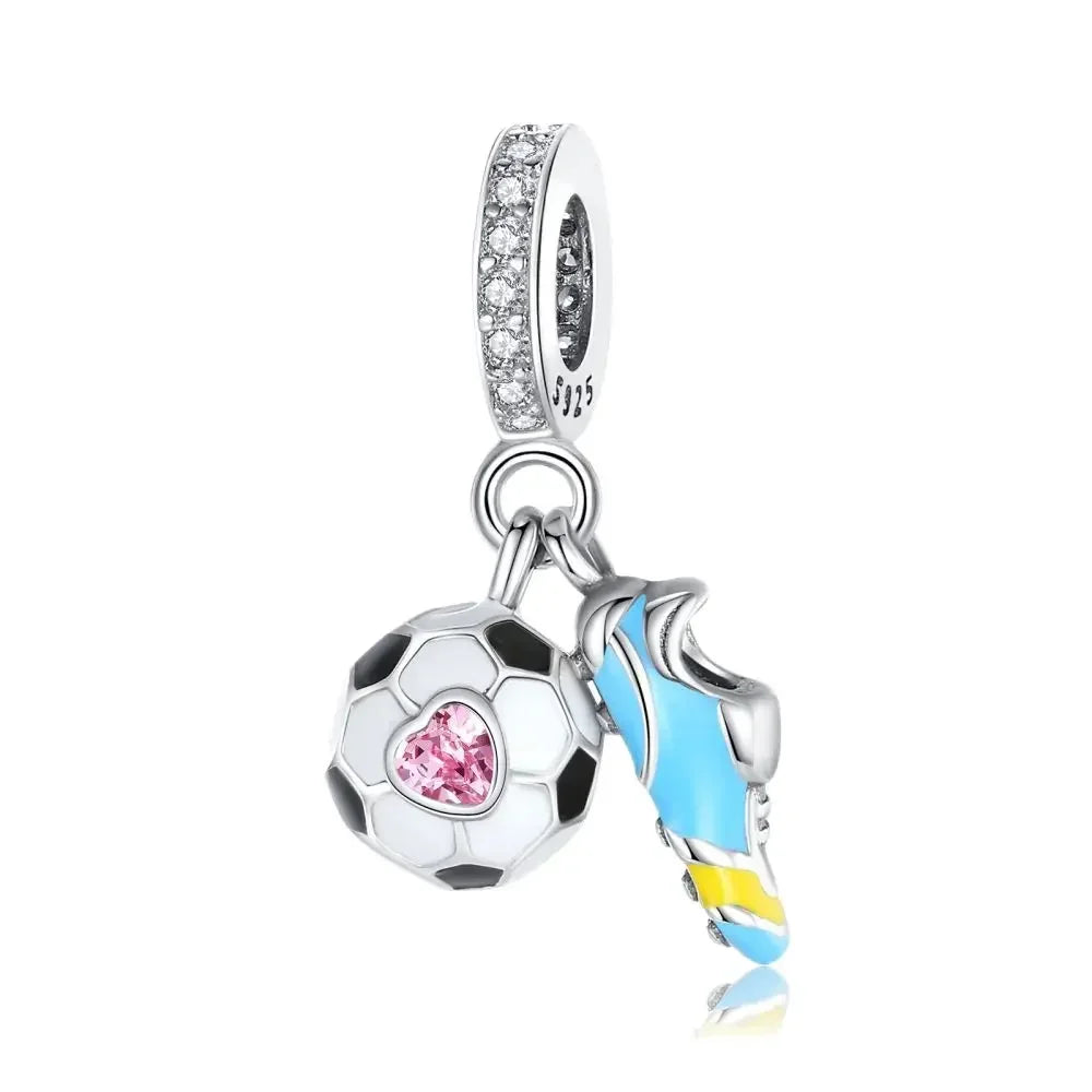 Original 925 Sterling Silver Sports Ball Charms Earrings Beads Pendants for Bracelet Necklace Jewelry Gift