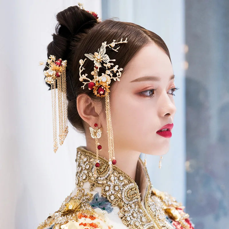 Elegant Women's Hanfu Hair Combs Set for Traditional Chinese Weddings - Bridal Headdress and Jewelry Pins