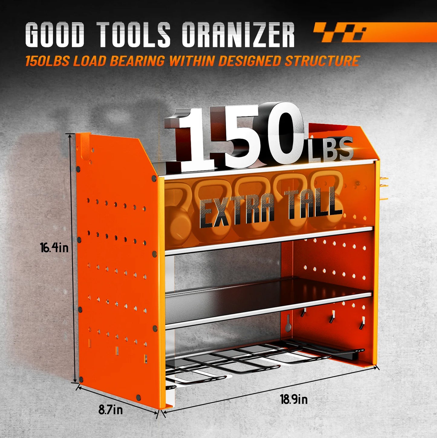 Heavy Duty Wall Mounted Power Tool Organizer with Battery Rack Pegboard and Multi Hooks
