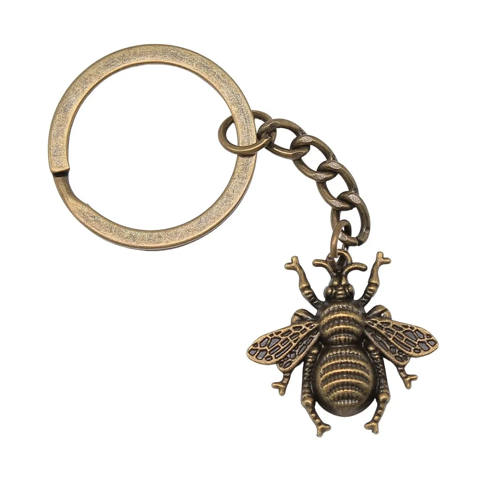 Vintage Bee Pendant Keychain for Men in Antique Bronze and Silver