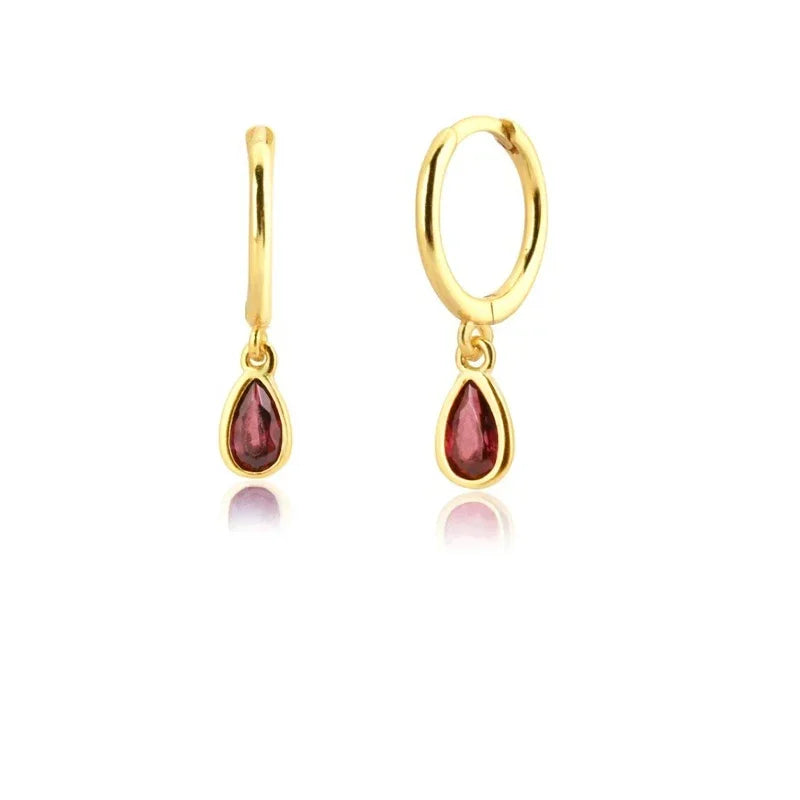Rose Red Zircon Hoop Earrings for Women Minimalist Dangle Party Jewelry Trend 2025