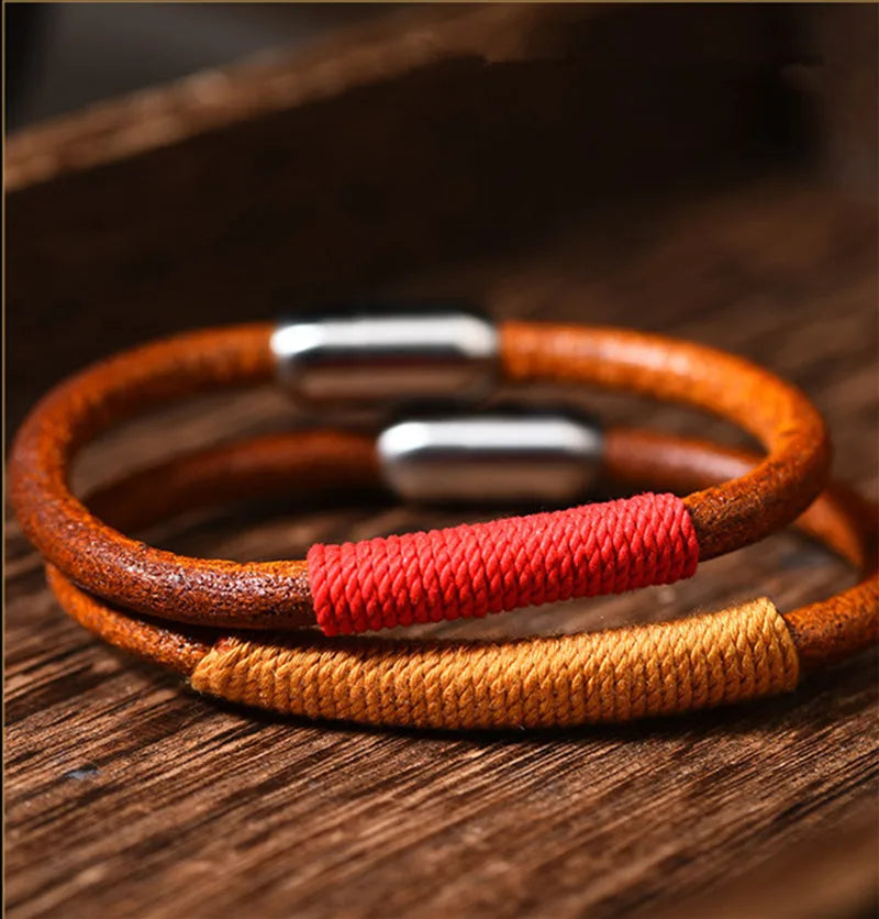 Tibetan Style Handwoven Leather Rope Bracelet for Couples