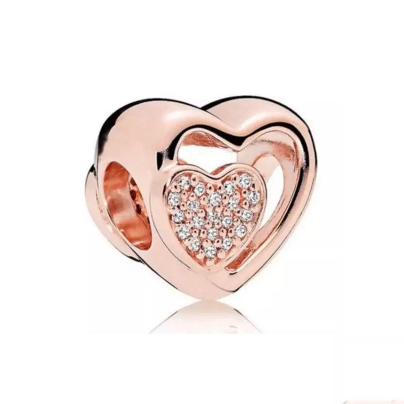 Rose Gold Padlock Heart Key Pendant Necklace for Women 925 Silver with Zircon Beads P513
