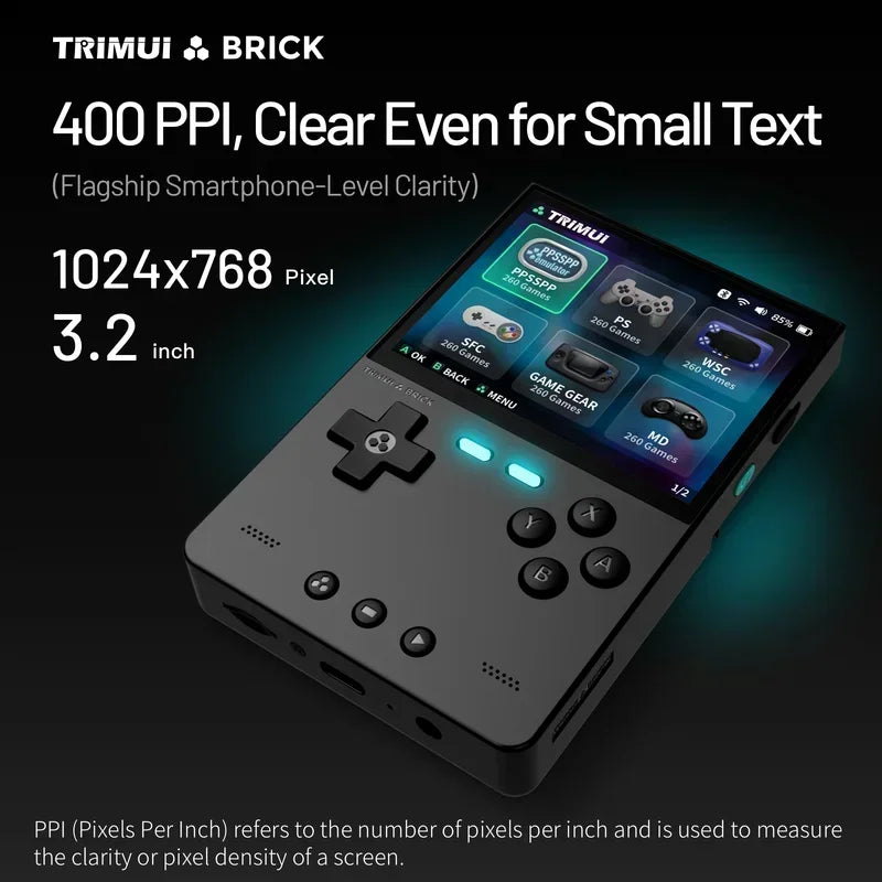 Trimui Brick Vertical Edition Open Source Palm Phone 3.2 Inch 1024x768 400ppi Portable Lightweight 3000mAh Back Top Ambient Light