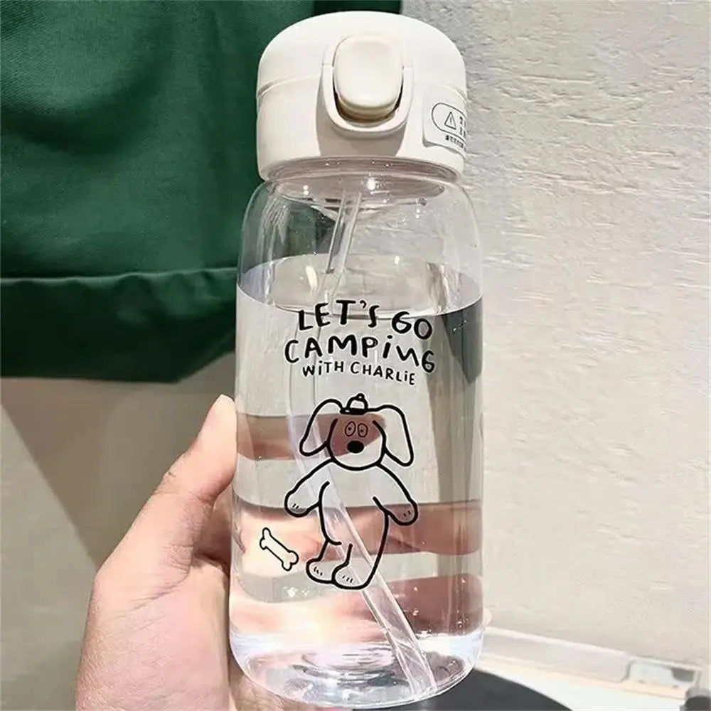 Large Portable Cartoon Straw Water Bottle Drop Resistant