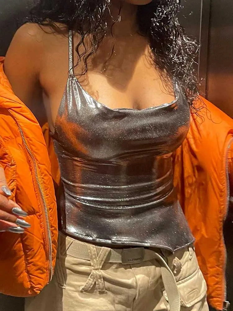 Shiny Bodycon Sexy Vest Top Summer 2024 Ladies Camisole