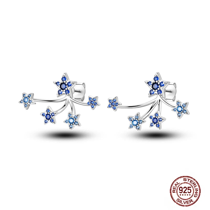 Blue Zircon 925 Sterling Silver Hoop Earrings Star Moon Butterfly Jewelry LTE181