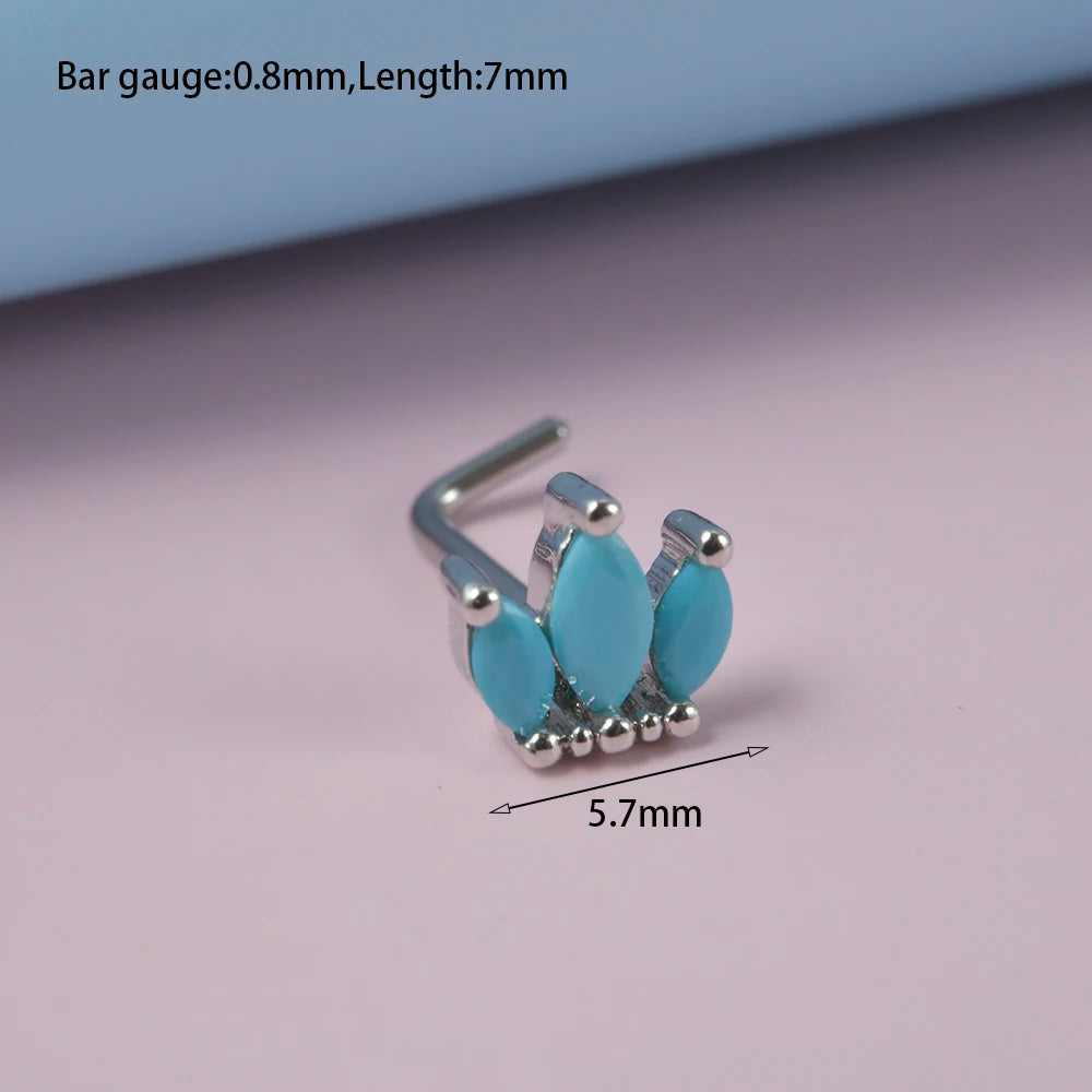 Turquoise Marquise Gem Sunflower Nose Bone Stud 20g Stainless Steel Piercing Jewelry