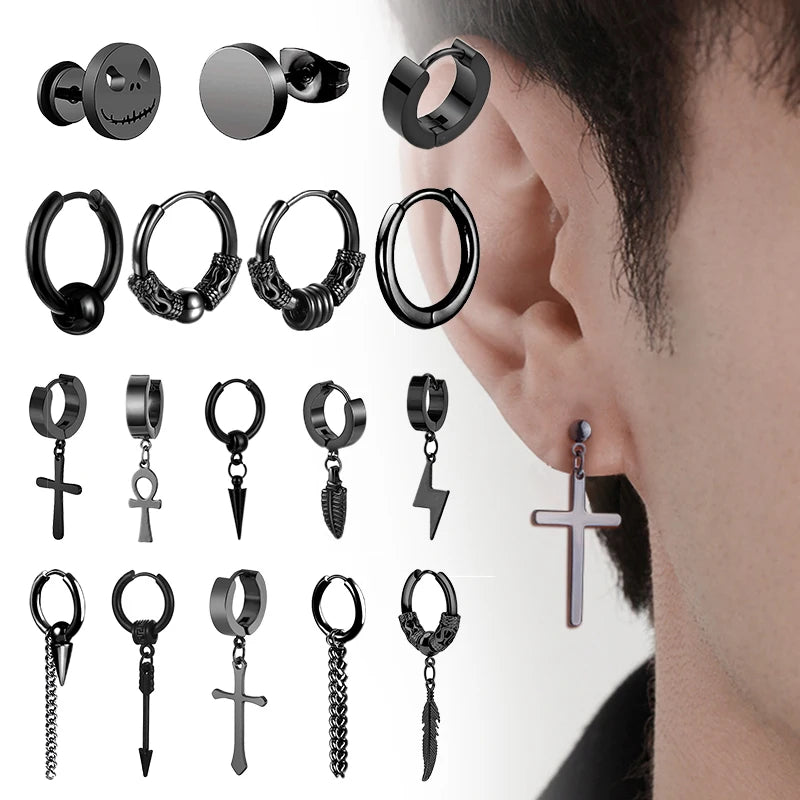 Punk Stainless Steel Stud Earrings Set for Men and Women