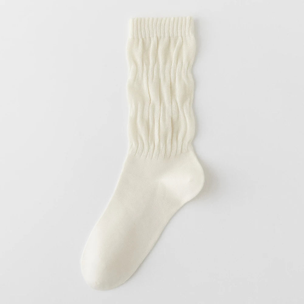 Womens Breathable Mid Calf Cotton Socks Elastic Wave Cuff