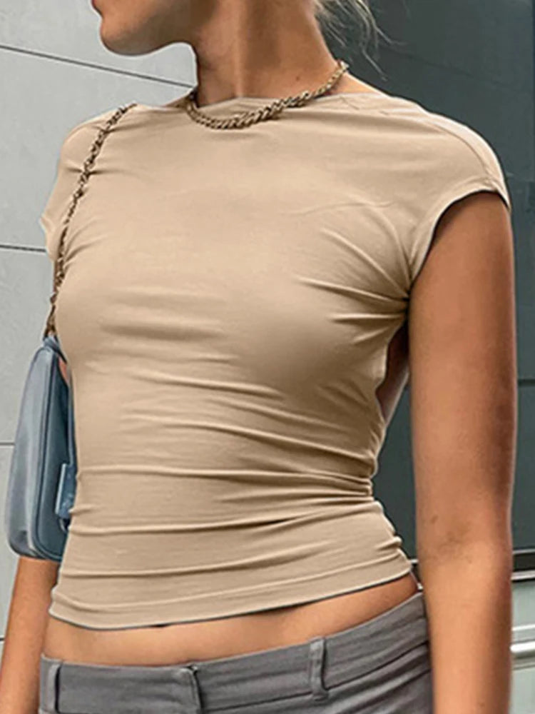 Backless Multiway Short Sleeve Cropped Slim Summer Top