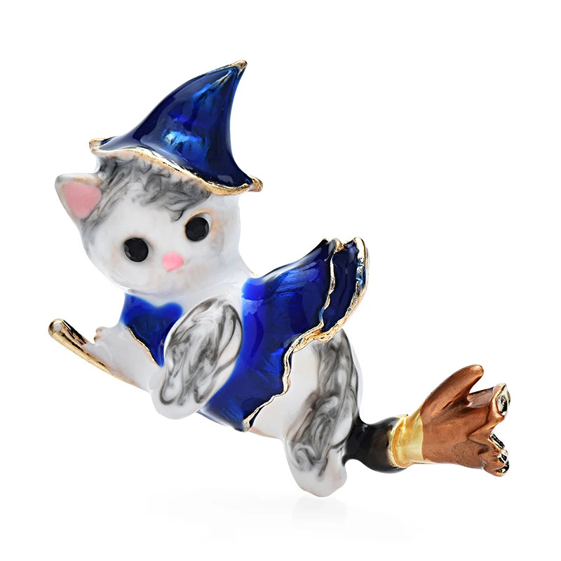 Wuli&baby Enamel Witch Cat Brooch Pin for Women - Mystical Animal Accessory for Casual and Party Wear