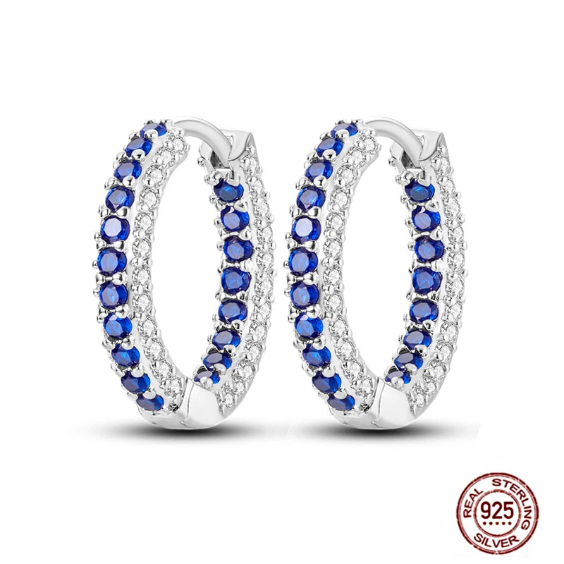 Blue Zircon 925 Sterling Silver Hoop Earrings Star Moon Butterfly Jewelry LTE162