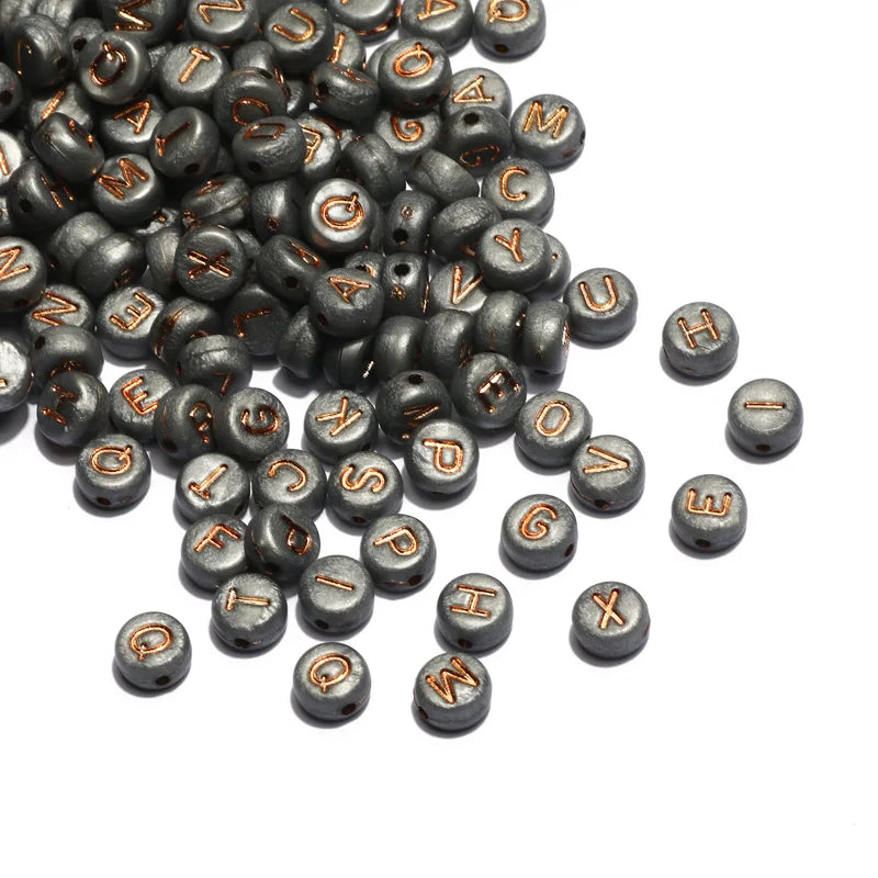 Gold Color Acrylic Spacer Beads with Black Letter Charms for Jewelry Making and DIY Crafts