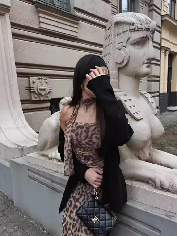 Dozw Leopard Print Crop Top Ruched Corset Backless Women