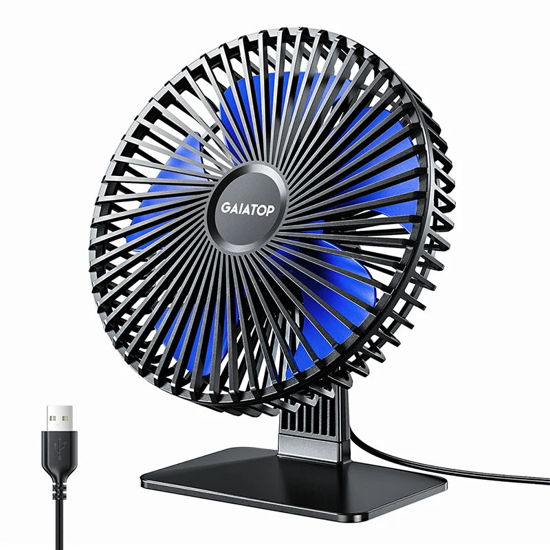 GAIATOP Desk Fan Portable USB Fan 90° Adjustable Mute 4 Speed Blue
