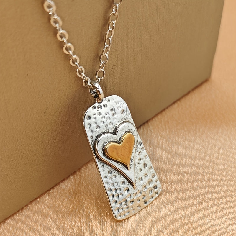 Retro Funky Double Layer Heart Pendant Necklace Vintage Jewelry for Men and Women