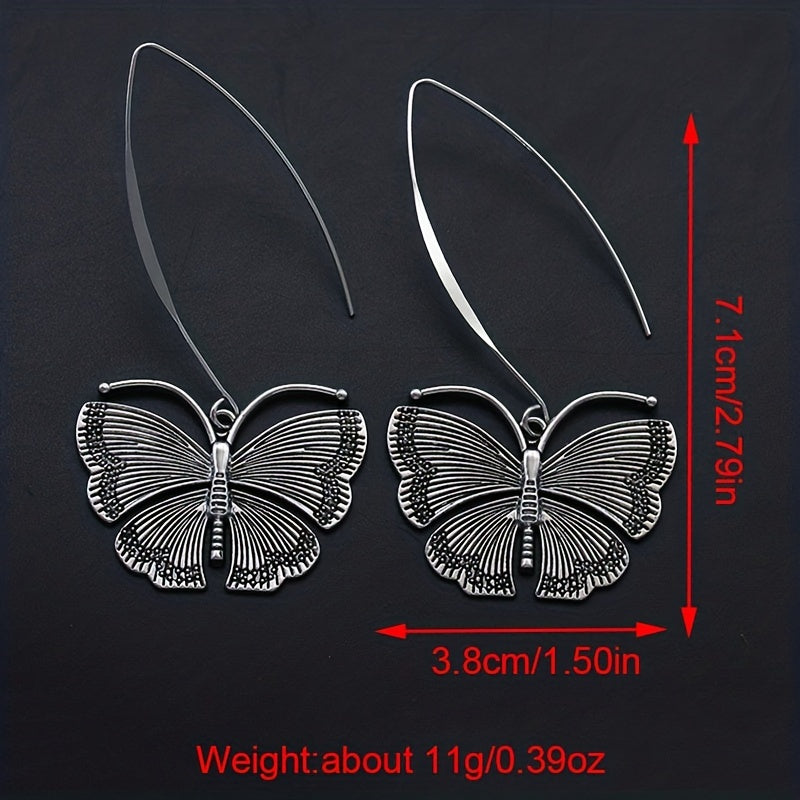 Vintage Silvery Butterfly Dangle Earrings for Women Silver Plated Boho Jewelry Gift