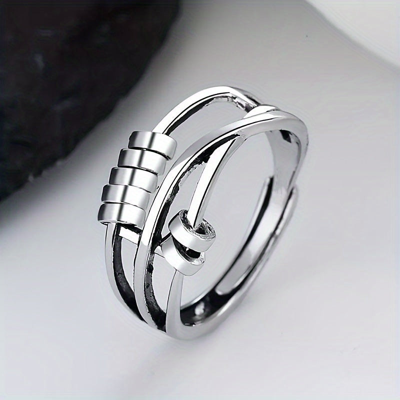Dainty Rotatable Bead Fidget Ring Adjustable Platinum Plated Anti-Stress Jewelry