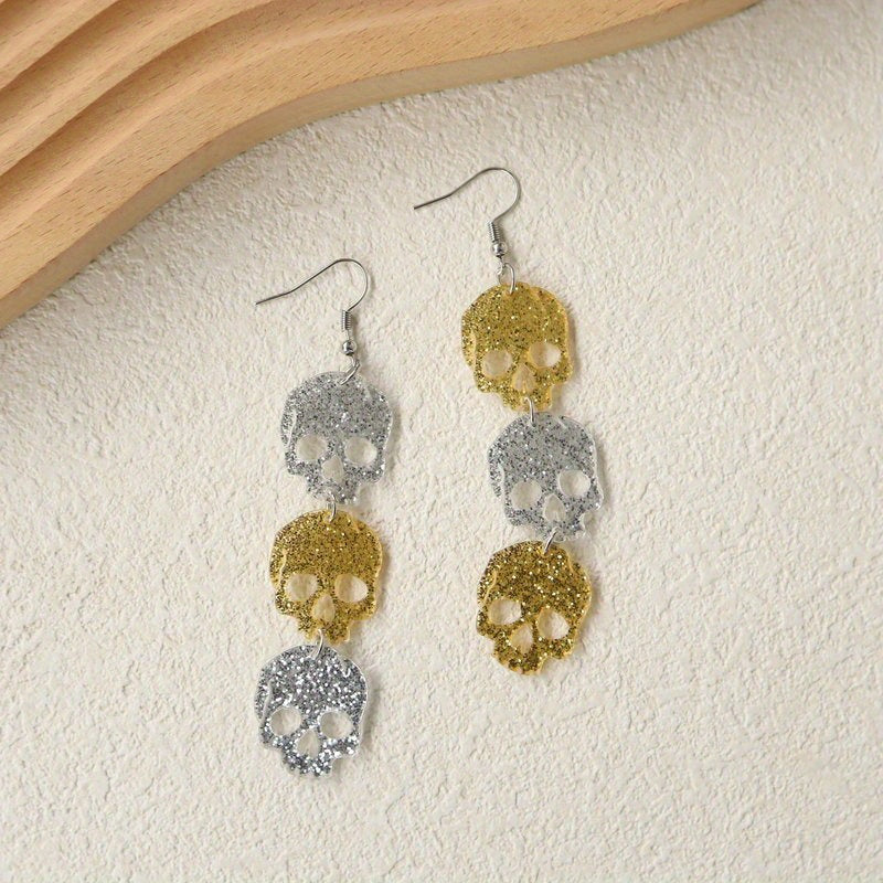 Translucent Acrylic Skull Drop Earrings Punk Style Halloween Jewelry