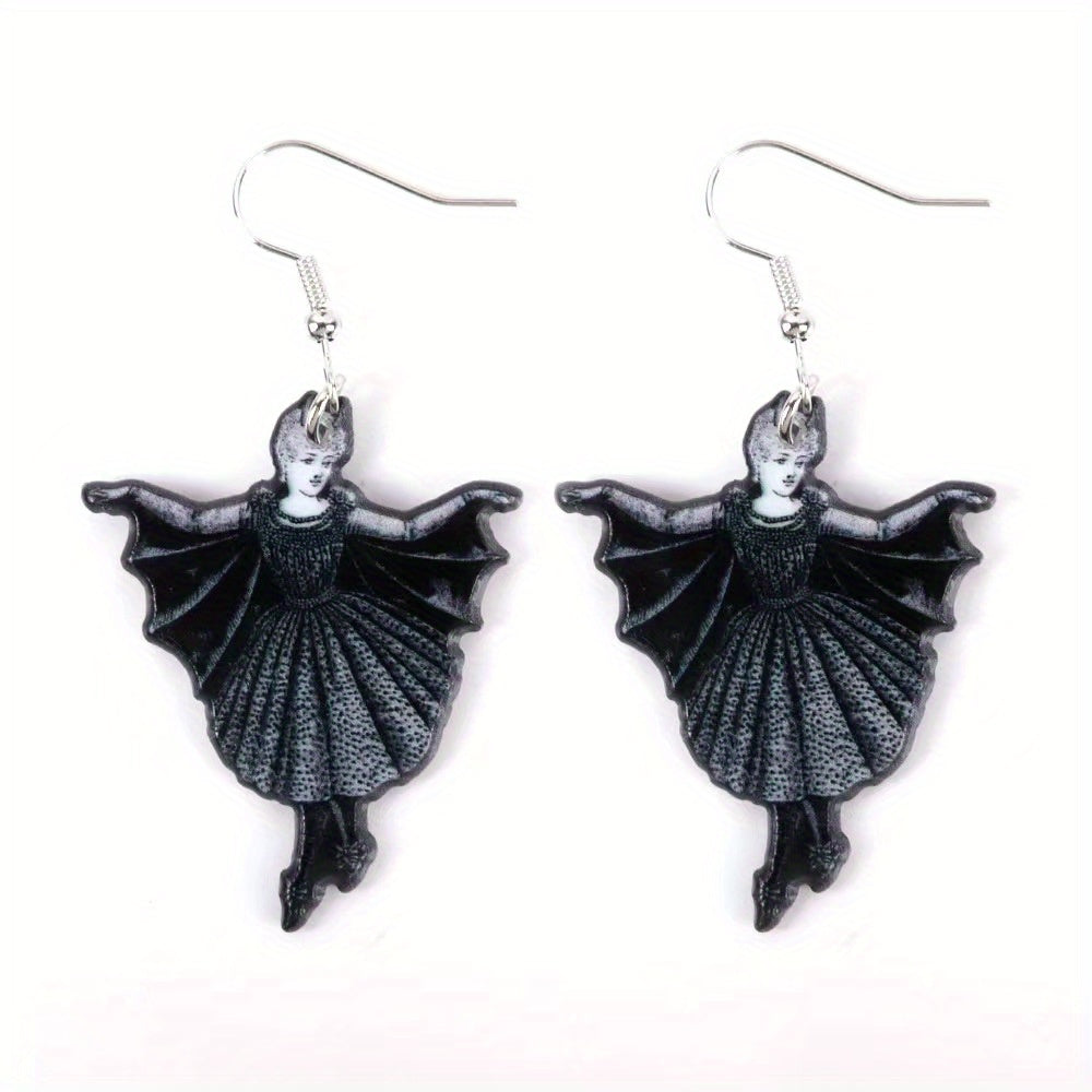 Black Cat Head Acrylic Dangle Earrings Unique Halloween Jewelry for Women