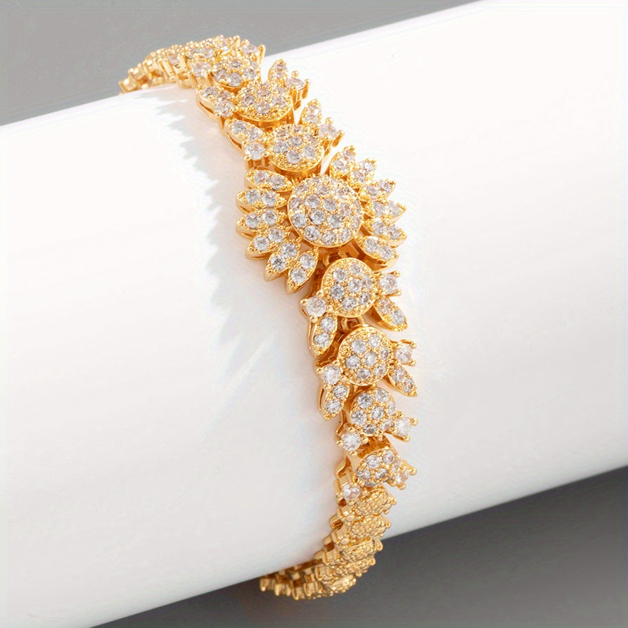 Glamorous Golden Plated Zircon Bracelet for Weddings and Special Occasions