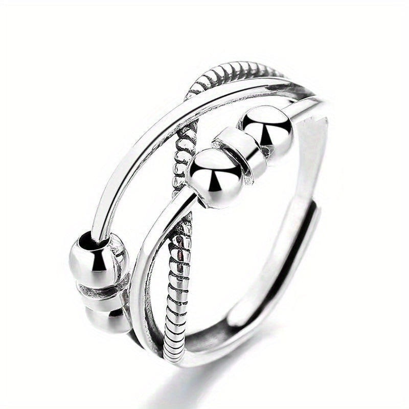 Dainty Rotatable Bead Fidget Ring Adjustable Platinum Plated Anti-Stress Jewelry