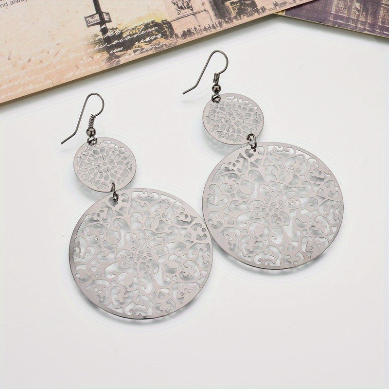 Elegant Vintage Hollow Waterdrop Earrings for Women - Multi-Layer Alloy Jewelry Gift Pair